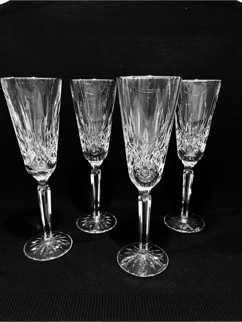Vintage Waterford Lismore Platinum Rim Tall Flute Champagne Glasses Set of 4